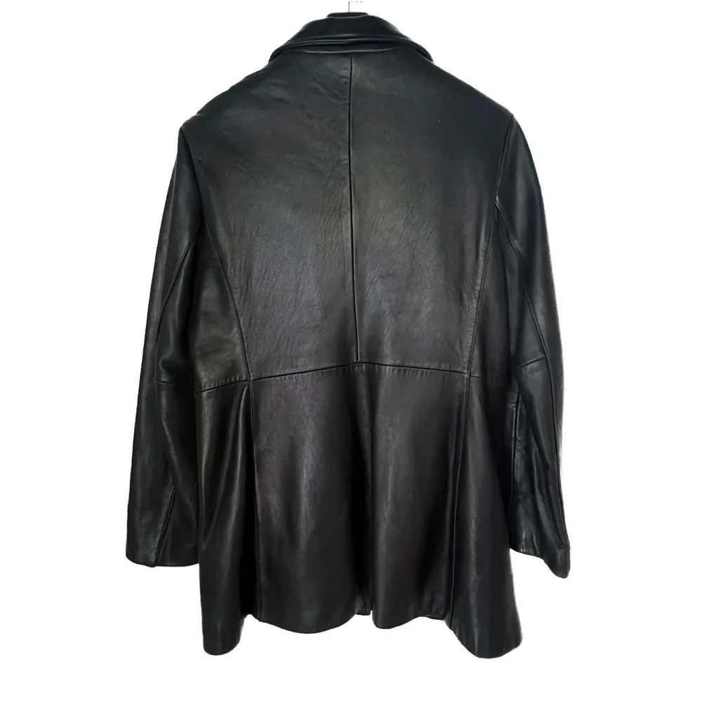Marc New York Women L Black Genuine Leather Jacket Coat | Pockets, Lined 90s Lux - Picture 4 of 15